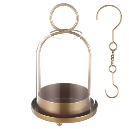 Hurricane Candle Holder, 7.7 x 4.3 in Farmhouse Metal Hurricane Holder with Glass Chimney & Hanging Hook for Table Centerpiece, Hanging Lantern for Home Wedding Decor