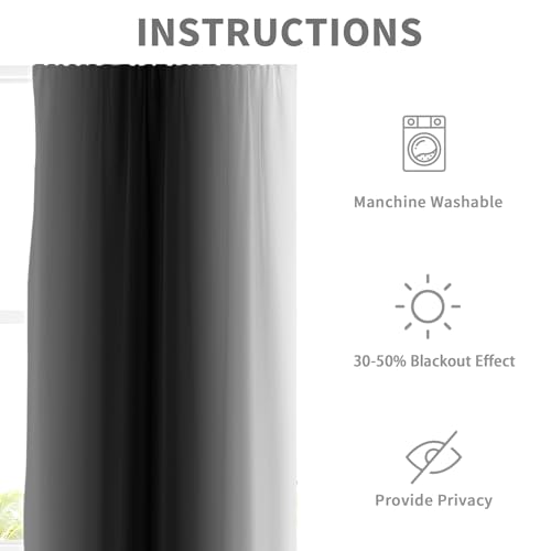 Black Grey Curtains, Ombre, 2 Panels, 42" W x 63" L, Rod Pocket - color: Black, size: 42"W x 63"L (Pack of 2)
