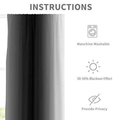 Black Grey Curtains, Ombre, 2 Panels, 42" W x 63" L, Rod Pocket - color: Black, size: 42"W x 63"L (Pack of 2)