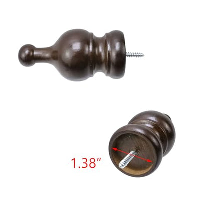 T Tulead 1.38-Inch Wood Curtain Rod Finials 2Pcs - style: Brown, 1.38", 2PCS
