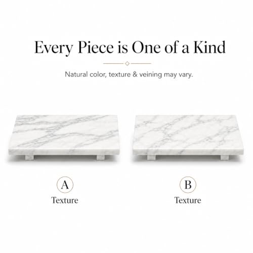 White Marble Pedestal Tray, 13.8-Inch Bathroom Vanity Counter Organizer - color: White Marble-13.8 in