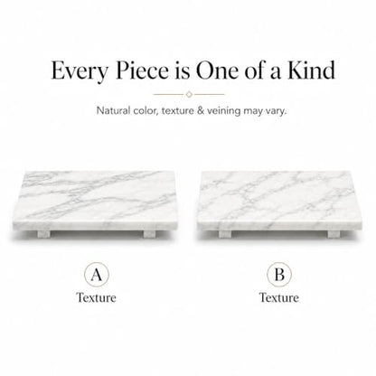 White Marble Pedestal Tray, 13.8-Inch Bathroom Vanity Counter Organizer - color: White Marble-13.8 in