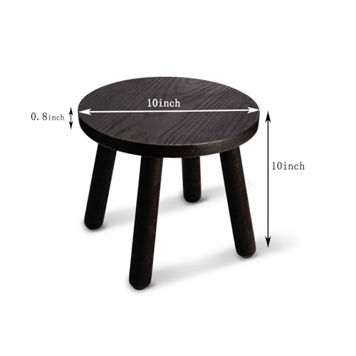 Round Solid Wooden Stool,Plant Stand,Step Stool,Black,10" H - color: Black, size: 10inch