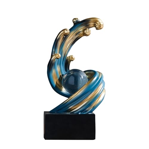 Modern Abstract Decorative Wave Statue, Blue Abstract Art Home Decor,Crystal Ball Art Wave Resin Sculpture, Office Desk Stand, Dining Table Center Decorative Aesthetics(B,Blue) - color: Blue, size: B