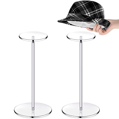 Yookeer 2 Set 16 Inch Clear Acrylic Hat Stands and Wig Display Rack Stands for Multiple Hats Display Tabletop Baseball Caps Watch Tabletop (Round Bottom) - color: 16 Inch in Height, style: Round Bottom