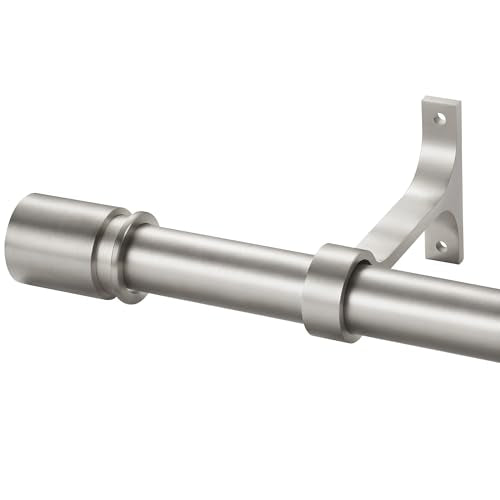 Curtain Rods for Windows 28 to 48 Inches - Aluminium Finials and Brackets - 1 Inch Diameter Decorative Window Rods - Adjustable Heavy Duty Curtain Rod - Brushed Nickel Finish - color: Brushed Nickel, size: 28-48"