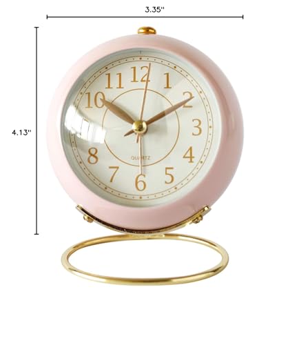 SHISEDECO Small Tableclocks Classic Non-Ticking Tabletop Alarm Clock,Pink - color: Pink