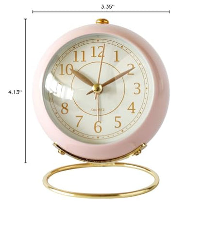 SHISEDECO Small Tableclocks Classic Non-Ticking Tabletop Alarm Clock,Pink - color: Pink