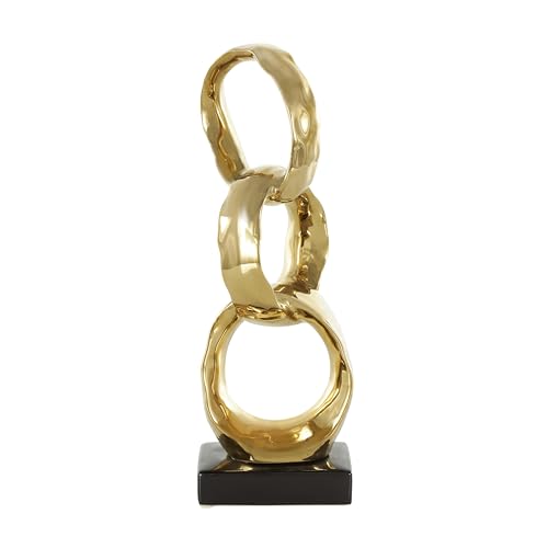 Deco 79 Ceramic Abstract Decorative Sculpture Interlocked Ring Home Decor Statue with Black Base, Accent Figurine 5" x 5" x 15", Gold - color: Gold, size: 5" x 5" x 15"