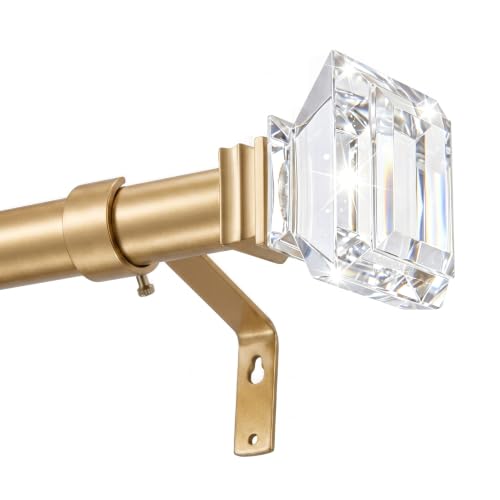 46-148" Adjustable Curtain Rods for windows, 1" with Square Crystal Finials - color: Gold, size: 46-148 Inches