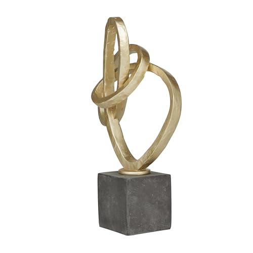 Deco 79 Polystone Abstract Decorative Sculpture Link Home Decor Statue with Black Base, Accent Figurine 11" x 4" x 17", Gold - size: 11" x 4" x 17"