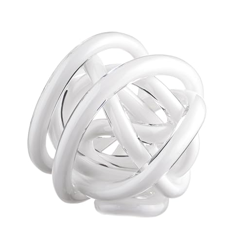 Glass Knot Teal Decor Ball - 5 Inch Hand Blown Infinity Sculpture Orbit Home Decor Table Decoration Interio Art - color: White, size: 5-Inch Diameter