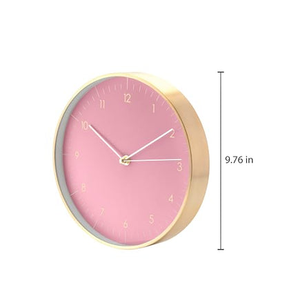 LUUK LIFESTYLE Modern Silent Quartz Wall Clock, 10in, Pink & Gold | Simple & Trendy, Gifting ideas, Analog, Easy-to-read, Battery operated, Wall mount, Mantel display, Bedroom, Bathroom - color: Rose, 10"