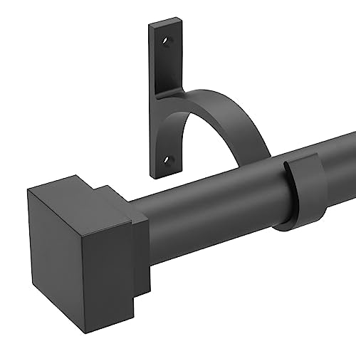 Single Curtain Rods for Windows 144 to 164 Inch(12-13.6ft),1 Inch Diameter Adjustable Heavy Duty Drapery Rods,with Modern Square Aluminum Alloy Finials,Matte Black - color: Matte Black, size: 144-164"
