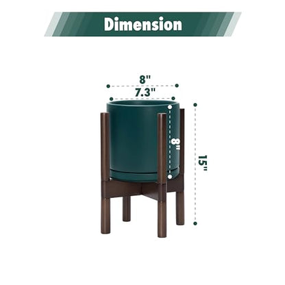 D'vine Dev Ceramic Pot with Walnut Wood Stand, Teal, 8 in, 55-B-Y-4 - color: Teal Pot + Walnut Color Stand, size: 8 Inch