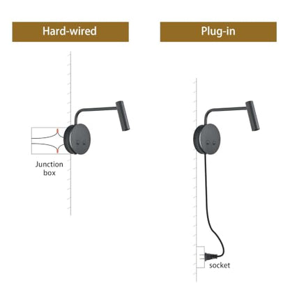 2 Pack Wall Mounted Reading Lights for Bed, Matte Black Headboard Wall Sconces with Night Light, Plug in or Hardwired Bedside Reading Lamps with On/Off Switch, 3000K Warm White Bedroom Wall Lighting - color: Black-2 Pack