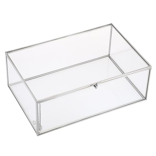 Hipiwe Vintage Glass Box with Lid Clear Jewelry Display Organizer, X-Large - color: Silver, size: X-Large