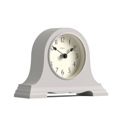 JONES CLOCKS® Speakeasy Small Mantel Clock | Classic Napoleon’s hat Design | Gray | Contemporary Classic Style for Desk, Table, Shelf or Bedside - color: Cloud Grey