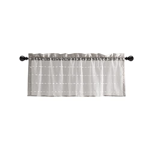Lush Decor Farmhouse Textured Sheer Window Curtain Valance, 52"W x18"L, Gray - color: Grey