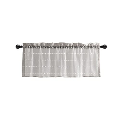 Lush Decor Farmhouse Textured Sheer Window Curtain Valance, 52"W x18"L, Gray - color: Grey
