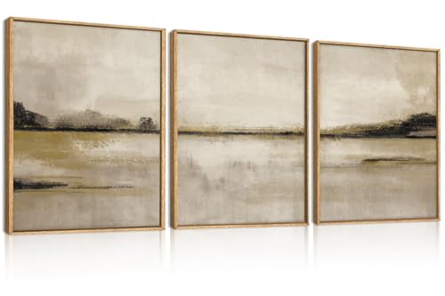 KAIRNE Neutral Abstrcat Landscape Framed Canvas Wall Art Set-12"x16"x3 - color: Textured Wall Art, size: 12"L x 16"W