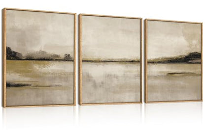 KAIRNE Neutral Abstrcat Landscape Framed Canvas Wall Art Set-12"x16"x3 - color: Textured Wall Art, size: 12"L x 16"W