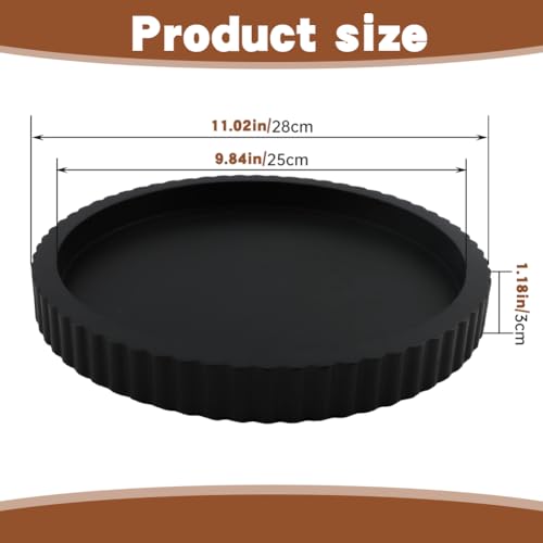 Black Round Wood Tray, 11 in Fluted Vanity Tray - color: Black