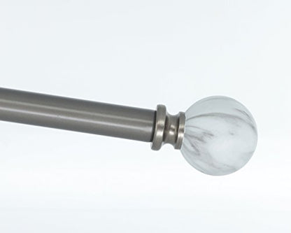 1-Inch Diameter Single Window Treatment Curtain Rod, White Marble Ball Finial, 28-inch to 48-inch Adjustable, Gunmetal - color: Gun Metal, size: 28"-48"