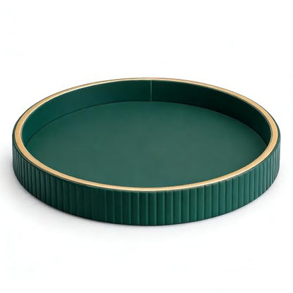 SANZIE Leather Tray Desktop Storage Organizer, Round Valet Tray, Green - color: Green Disc