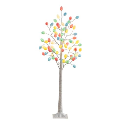 Nearly Natural 5ft. Pre-Lit Artificial Easter Twig Tree with 72 Egg Shaped LED Ornaments - size: 5ft