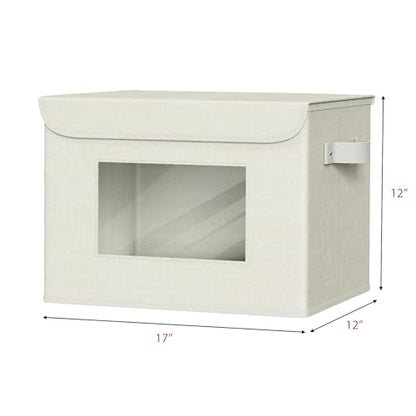 Univivi Fabric Storage Bins with Lids for Clothes 4 Pack, Beige Linen - color: Linen Beige