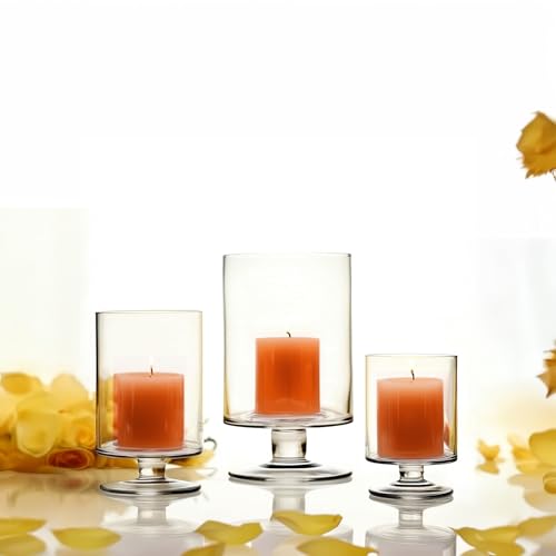 WGVI Clear Glass Pedestal Hurricane Candle Holder, 7.75"W, 13.5"H, Decorative Vase for Pillar Candles, Short Stemmed Candleholder Cylinder, Tabletop Centerpieces, Home Décor, Elegant Design, 1 Piece - size: 13" H