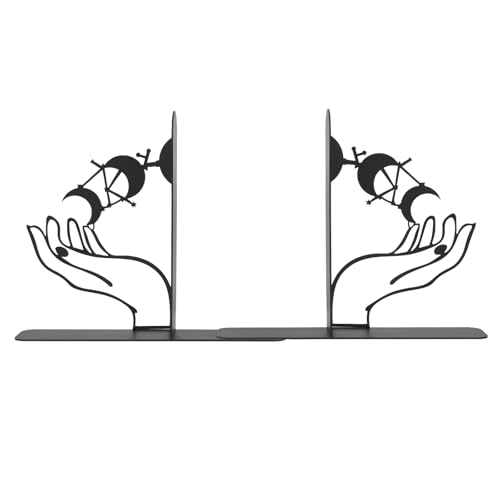 Metal Moon Phases Bookends Heavy Duty Gothic Book Ends for Bookshelf