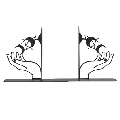 Metal Moon Phases Bookends Heavy Duty Gothic Book Ends for Bookshelf