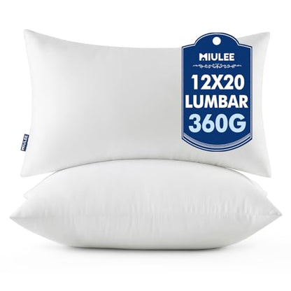 MIULEE 12x20 Throw Pillows Inserts 2 Pack, Decorative Pillows for Couch Bed - size: 12x20 Inch