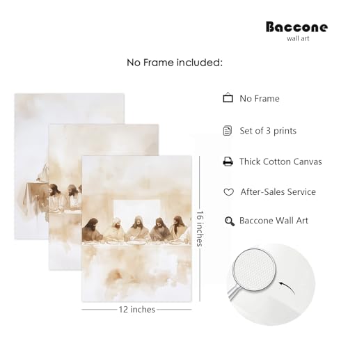 Baccone Jesus Wall Art Set of 3 Last Supper Wall Decor Christian Canvas Wall Art Religious Pictures Bible Renaissance Painting Leonardo Da Vinci Poster for Dining Room Living Room 12x16 Inch Unframed - color: Last Supper Prints, size: 12x16 Inch Unframed