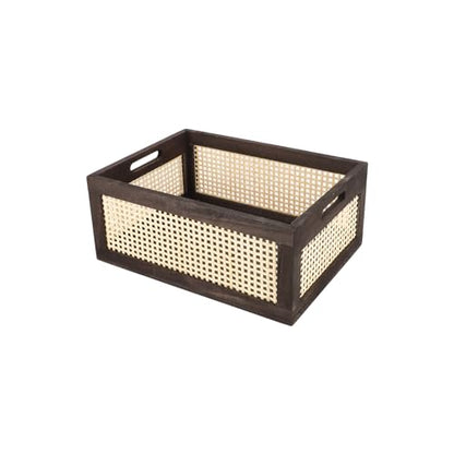 Rattan Wooden Storage Basket with Handle, Large Brown - color: Brown, size: Large (Set of 1)