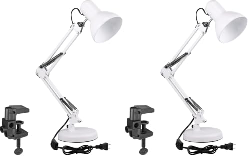 TORCHSTAR Metal Desk Lamp, Adjustable Swing Arm, E26, White (Pack of 2) - color: White, size: 1 Unit (Pack of 2)