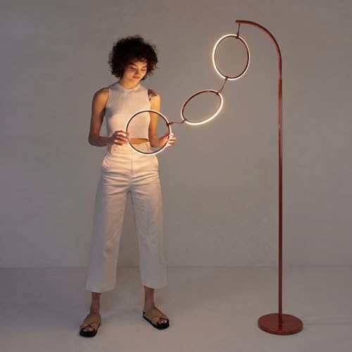Brightech 3 Ring Lamp - 74" Dimmable LED Floor Lamp with 3 Hanging Light Rings, Modern Arc Standing Tree Lamp for Living Room, Bedroom and Office, 30W Warm White LED, Red - color: Red