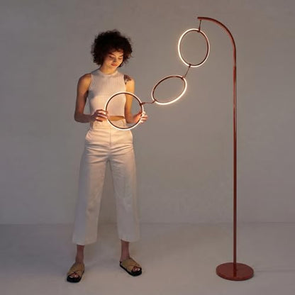 Brightech 3 Ring Lamp - 74" Dimmable LED Floor Lamp with 3 Hanging Light Rings, Modern Arc Standing Tree Lamp for Living Room, Bedroom and Office, 30W Warm White LED, Red - color: Red