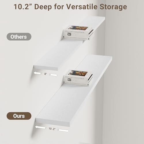 Vivelove 10 Inch Deep Floating Shelves for Wall 48” Set of 2, White - color: White, size: 47.2”wx10.2”dx1.5”h