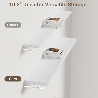 Vivelove 10 Inch Deep Floating Shelves for Wall 48” Set of 2, White - color: White, size: 47.2”wx10.2”dx1.5”h