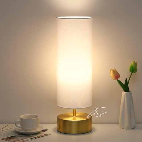 3-Way Dimmable Table Lamp, Touch Control Gold Bedside Lamp with White Shade - color: White Shade with Gold Base
