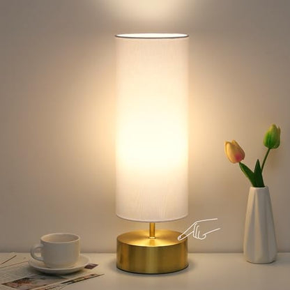 3-Way Dimmable Table Lamp, Touch Control Gold Bedside Lamp with White Shade - color: White Shade with Gold Base