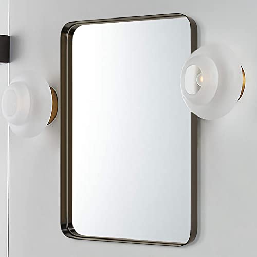 TEHOME 20x30 inch Oil Rubbed Bronze Mirror Dark Bronze Metal Framed Bathroom Mirror for Wall in Stainless Steel Rounded Rectangular Bathroom Vanity Mirrors Wall Mounted - color: Oil Rubbed Bronze, size: 30"L x 20"W
