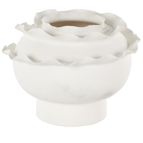 Deco 79 Ceramic Abstract Wide Rounded Floral Inspired Vase with Layered Petals, 12" x 12" x 9", White - color: White, size: 12" x 12" x 9"
