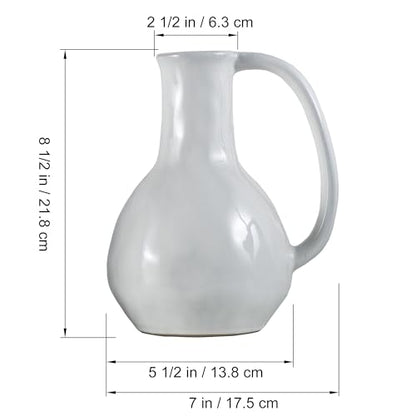 Tanvecle White Ceramic Vase with Big Handles, Modern Farmhouse Decor, Rustic Pottery for Flowers, Decorative Terracotta Centerpiece for Dining Table