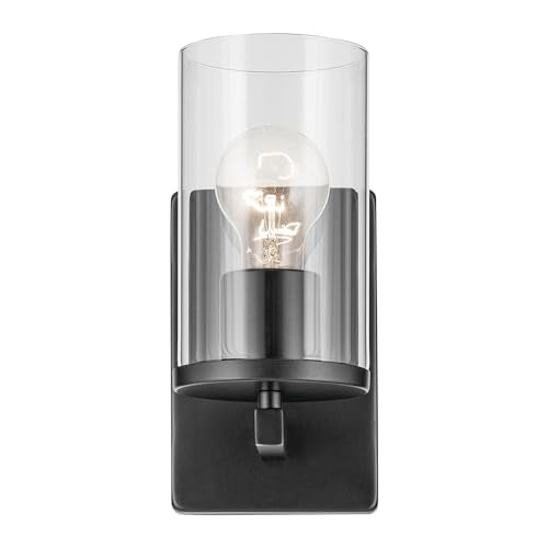 Kichler Crosby 1-Light Bathroom Wall Light, Black - color: Black, size: 1 Light, style: Clear Glass