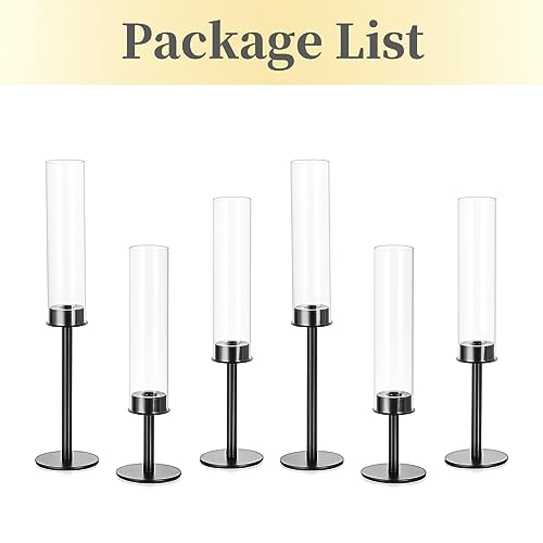Hewory Black Candlestick Holders: 6PCS Glass Hurricane with Metal Base - color: Black, size: 6pcs
