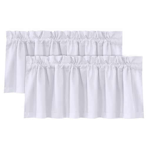 H.VERSAILTEX 2 Panels White Valance for Windows, Natural Blackout Curtains Valances for Small Windows/Living Room/Bedroom/Bathroom Rod Pocket 52" W x 18" L, Greyish White，2 Packs - color: Greyish White